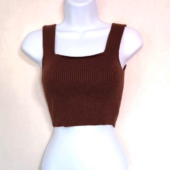 Brown Ribbed Knit Cropped Tank Size Extra Small - Picture 1 of 4